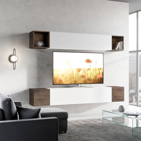 Moderne Hängende Wohnwand TV-Schrank Weiß Holz A38 Aktion