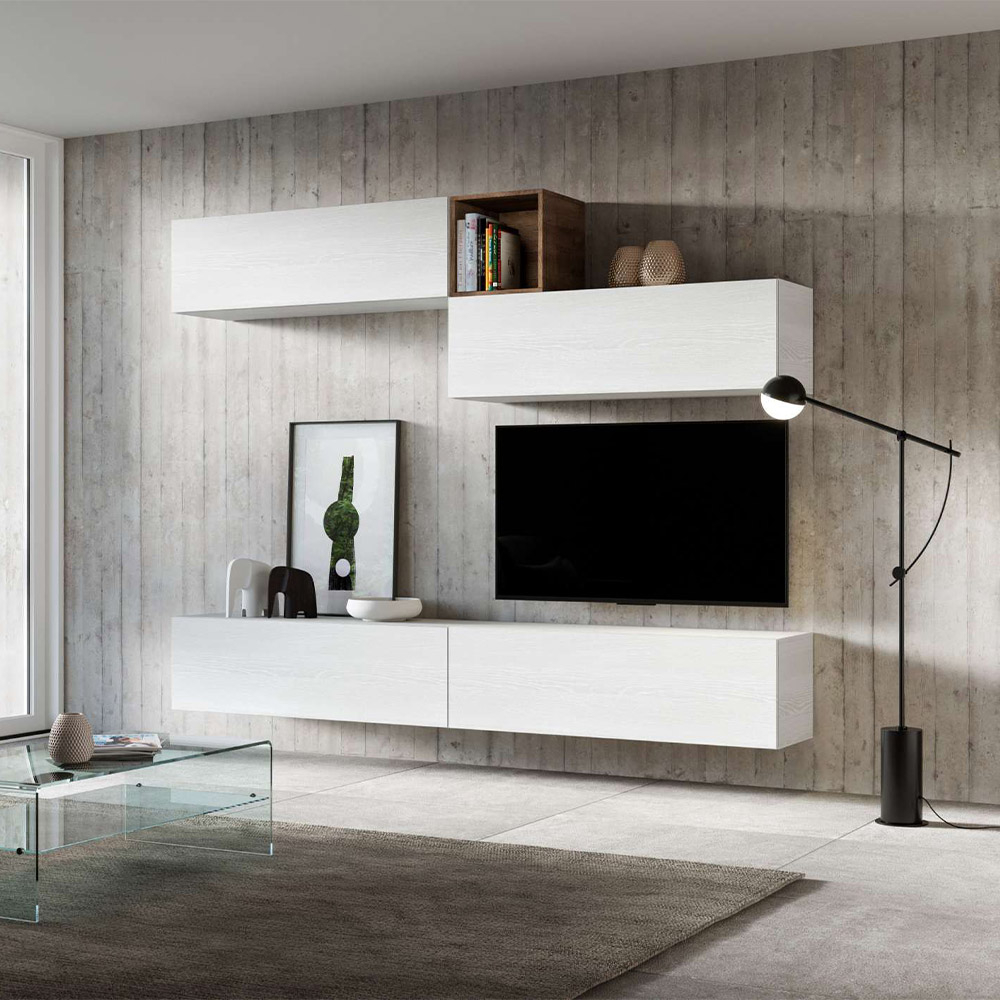 Modernes hängendes Wohnzimmer-TV-Hängeelement Holz weiß A01