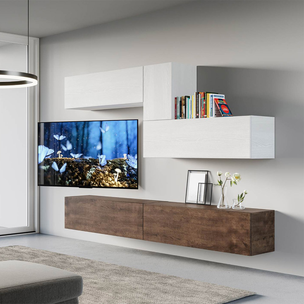 Hängender TV-Ständer weißes Holz modernes Wohnzimmer A04