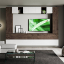 Moderne Wohnwand schwebend für TV, weißes Holz A105 Aktion