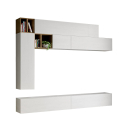 Moderne Wohnwand mit schwebendem TV-Schrank, Weiß-Holz, Modell A106 Angebot