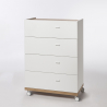Schubladenschrank mit 4 Schubladen Rollschrank Weiß und Eichenholz Modern Design Ludo