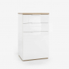 Schubladenschrank Weiß Glänzend mit 2 Schubladen 1 Tür Sockel aus Naturbelassen Eichenholz