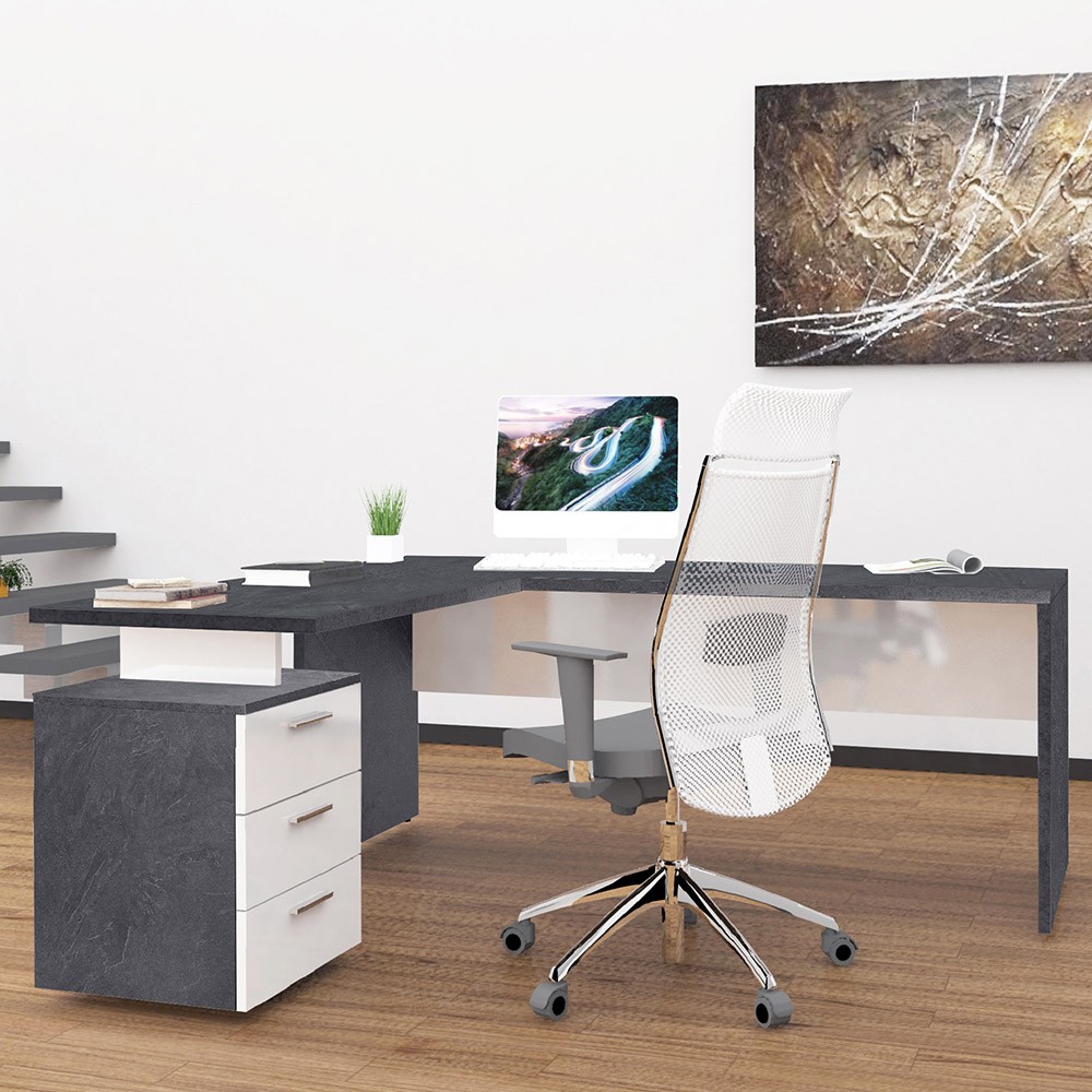 Moderner Eckschreibtisch 180x160 mit Kommode mit 3 Schubladen New Selina Report