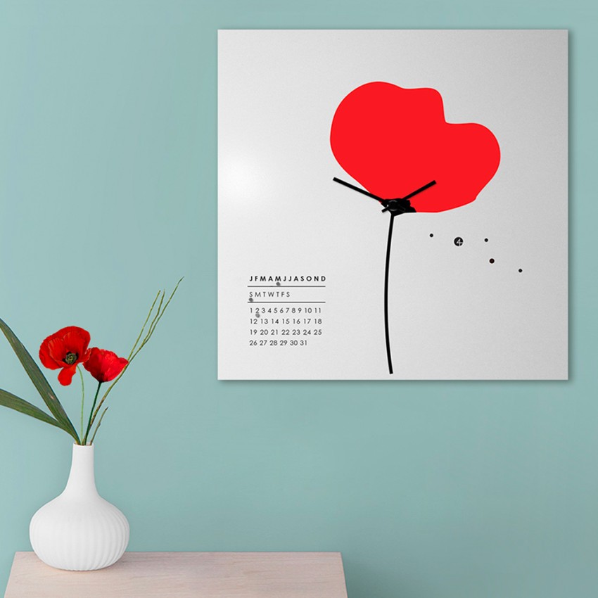 Quadratische Wanduhr mit Kalender, modernes Design, Mohnblume Aktion Quadratische Wanduhr mit Kalender, modernes Design, Mohnblume Aktion