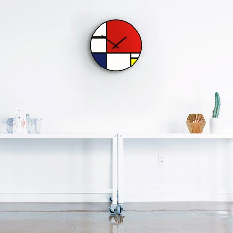 Runde Designwanduhr modern zeitgenössische Kunst Mondrian