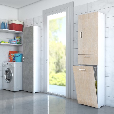 Mobiler Wäscheschrank für Bad und Waschküche, platzsparend, Holz Aktion