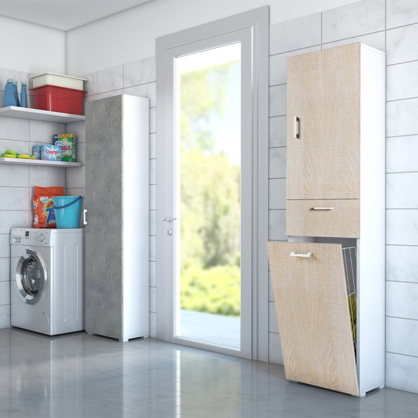 Mobiler Wäscheschrank für Bad und Waschküche, platzsparend, Holz Aktion Mobiler Wäscheschrank für Bad und Waschküche, platzsparend, Holz Aktion
