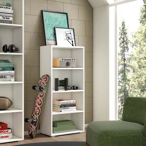 Moderne Design-Bücherregal fürs Büro, Arbeitszimmer, Wohnzimmer, 4 Fächer, Weiß Aktion