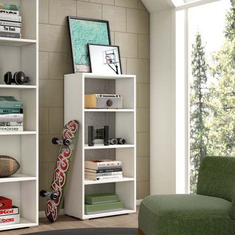 Moderne Design-Bücherregal für Büro, Studio oder Wohnzimmer, 4 Fächer, Weiß Grau Aktion