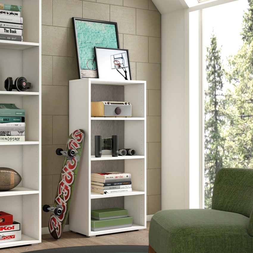 Moderne Design-Bücherregal für Büro, Studio oder Wohnzimmer, 4 Fächer, Weiß Grau Aktion Moderne Design-Bücherregal für Büro, Studio oder Wohnzimmer, 4 Fächer, Weiß Grau Aktion