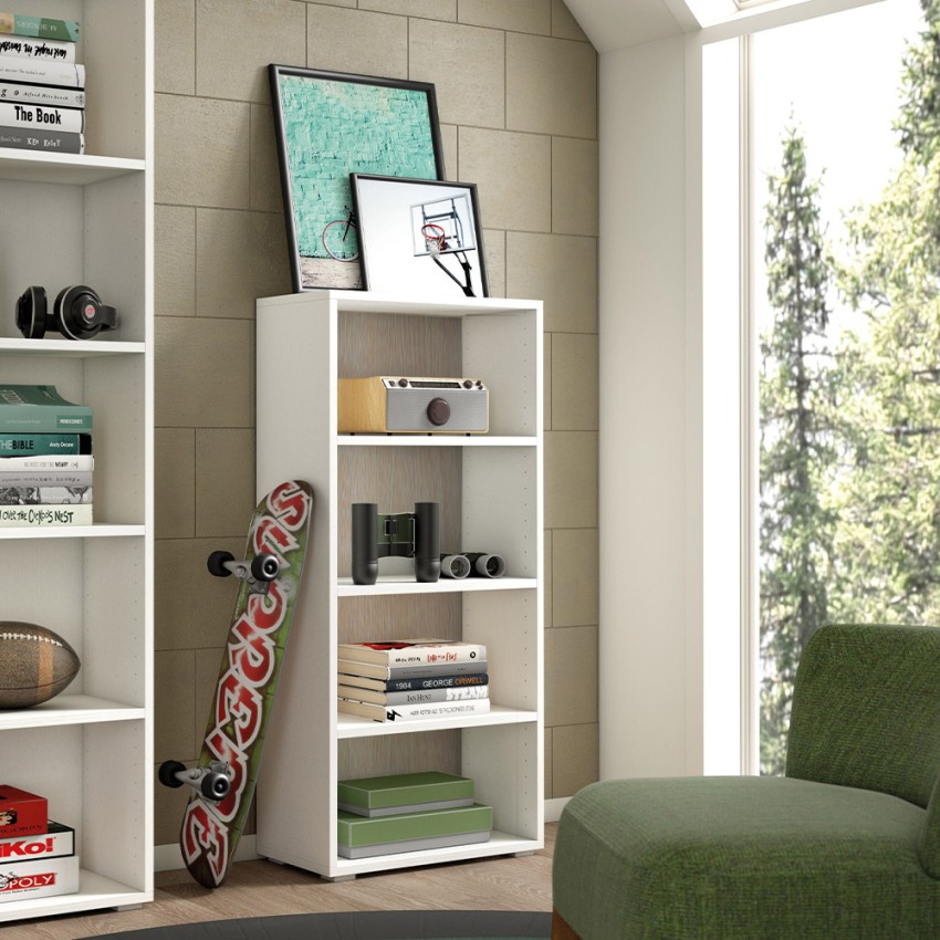 Moderne Design-Bücherregal mit 4 Fächern, weiß, Holz, für Wohnzimmer, Büro, Arbeitszimmer Aktion Moderne Design-Bücherregal mit 4 Fächern, weiß, Holz, für Wohnzimmer, Büro, Arbeitszimmer Aktion