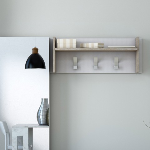 Wandgarderobe Flur Weißes Holz mit Ablage und 3 Haken Aktion