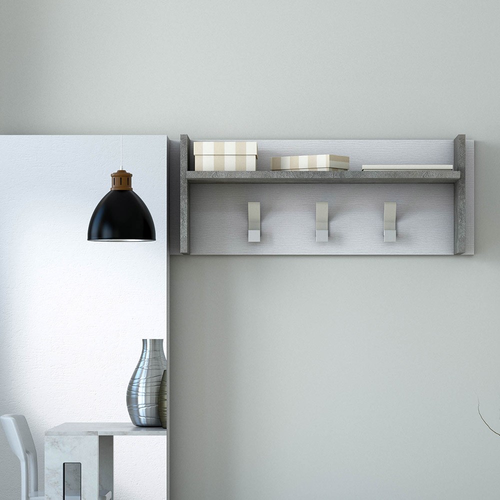 Eingangswandgarderobe 3 Haken grau weißes Regal
