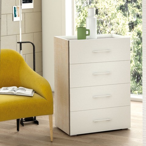 Kommode für Schlafzimmer und Büro, 4 Schubladen, Design in Weißholz Aktion
