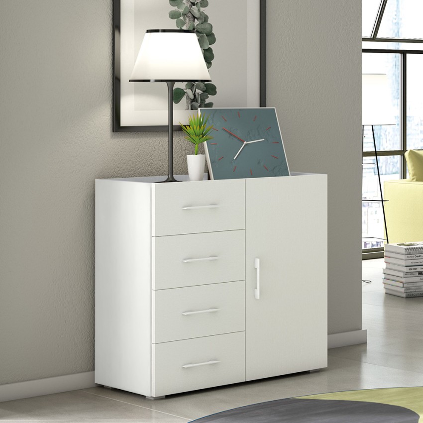 Kommode Schlafzimmer Sideboard 4 Schubladen modernes Design in Weiß und Grau Aktion