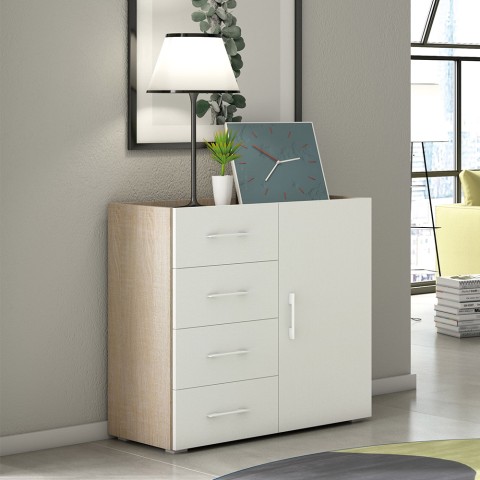 Moderne Kommode für das Schlafzimmer, 4 Schubladen, weißes Holz Aktion