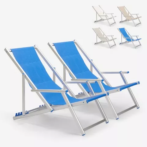 2er Set Strandliegen Liegestühle Sonnenliegen mit Armlehnen aus Aluminium Riccione Gold Lux Aktion
