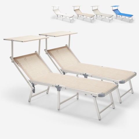 2 Sonnenliegen Strand klappbarer Aluminium-Liegestuhl Gabicce Gold