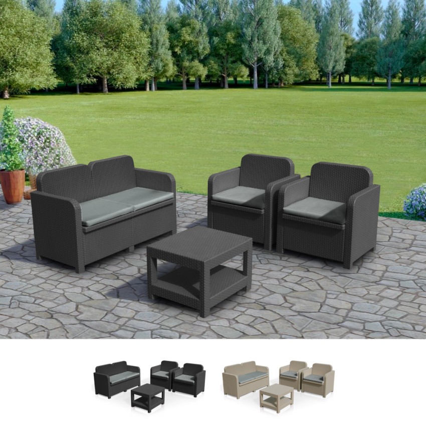 Gartenlounge Grand Soleil Sorrento Poly Rattan Außenbereich 4 Sitzer