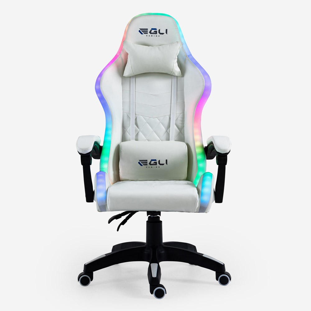 Weißer Gaming-Stuhl LED-Massage Liegestuhl ergonomischer Stuhl Pixy Plus