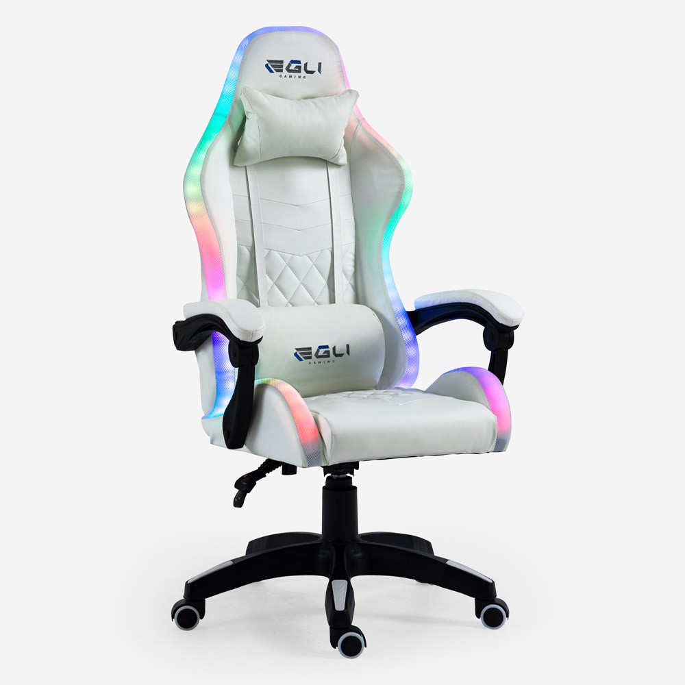 Weißer Gaming-Stuhl LED ergonomische Recliner Kissen Pixy