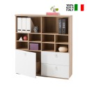 Modernes Bücherregal In Holz und Weiß Lackiert mit Offenen Fächern und Schiebeschubladen für Wohnzimmer und Büro Aurora Angebot