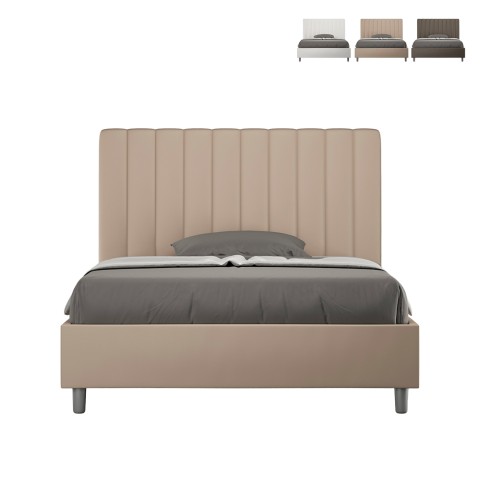 Französisches Bett 120x200, Kunstleder mit Stauraum, Agueda P1 Aktion